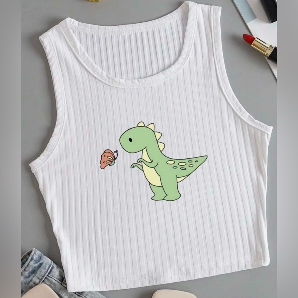 Dinosaur Print Crop Tank Top - Picture 2 of 5